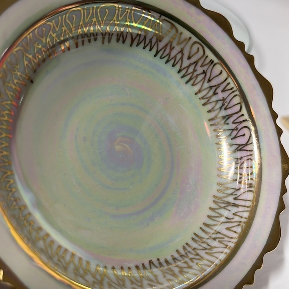 Iridescent Porcelain Trinket Dish Soap Dish Gold Hand Painted Ceramic Vintage - Picture 7 of 9